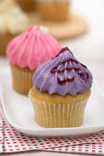 Tasty cupcakes Homemade  muffin  with cream buttercream for birthday, valentine, and christmas holliday photo