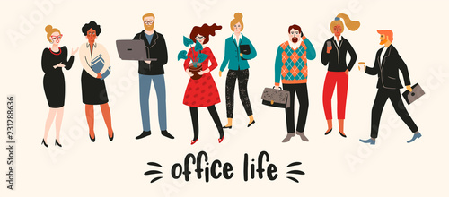 Vectior illustration of office people. Office workers, businessmen, managers.
