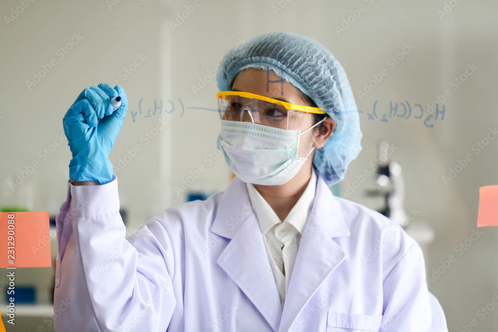 Naklejka premium Set of Chemical tube development and pharmacy in laboratory,biochemistry and research technology concept.