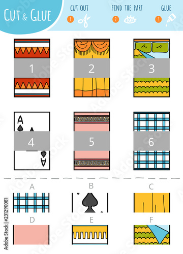 Find the right part. Cut and glue game for children. Cartoon set of geometric shapes. Rectangles.