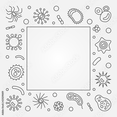 Bacterial cells square frame. Vector concept line illustration