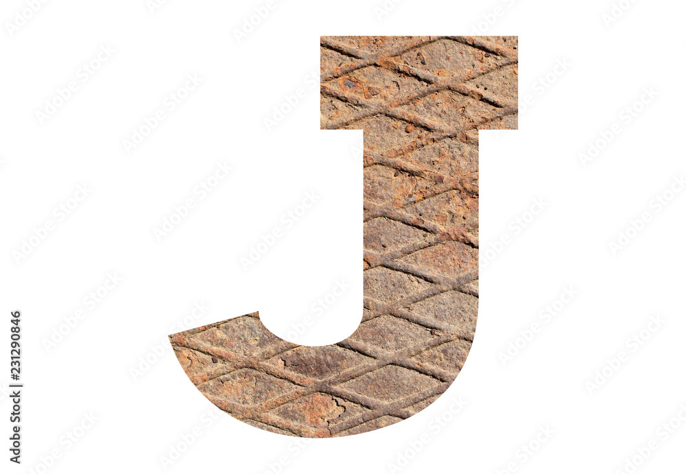 Letter J – with rusty metal texture on white background Letter J – with rusty metal texture on white background
