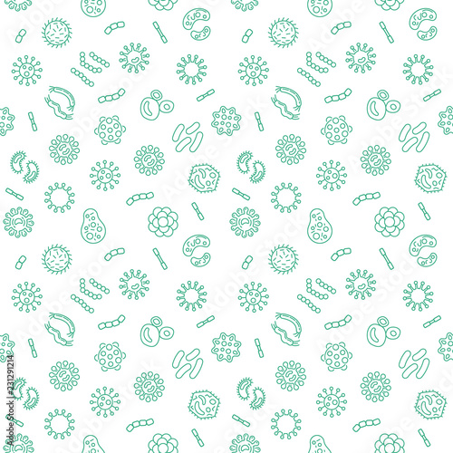 Vector seamless pattern with pathogen, virus, bacteria icons