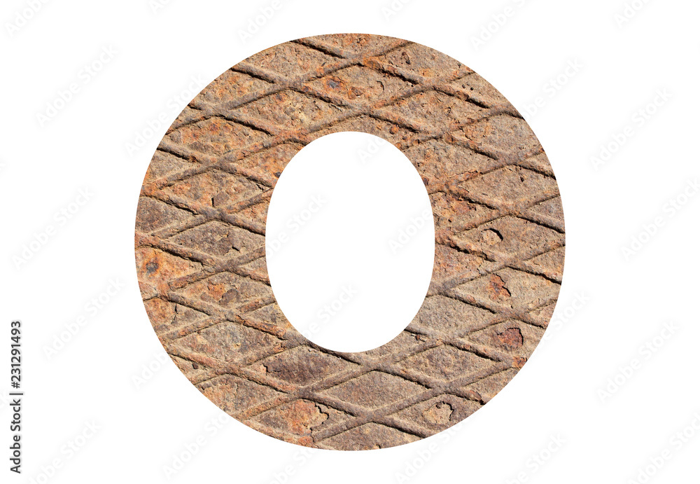 Letter O – with rusty metal texture on white background Letter O – with rusty metal texture on white background