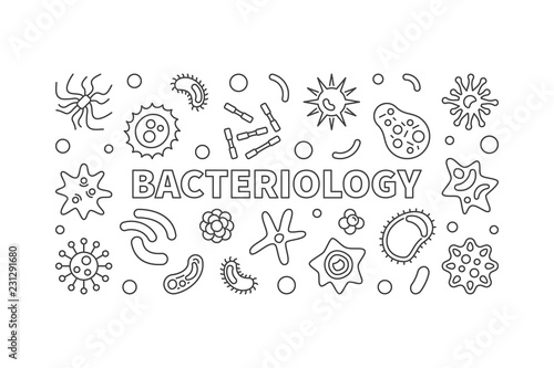 Bacteriology line banner. Vector bacteria illustration