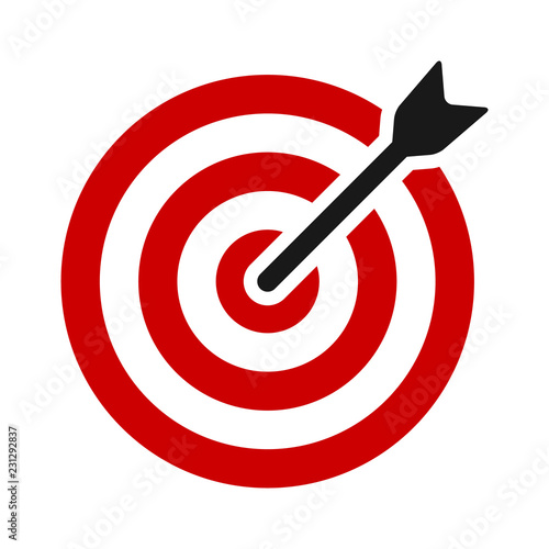 Red target bullseye with arrow or personalized marketing flat vector color icon for apps and websites
