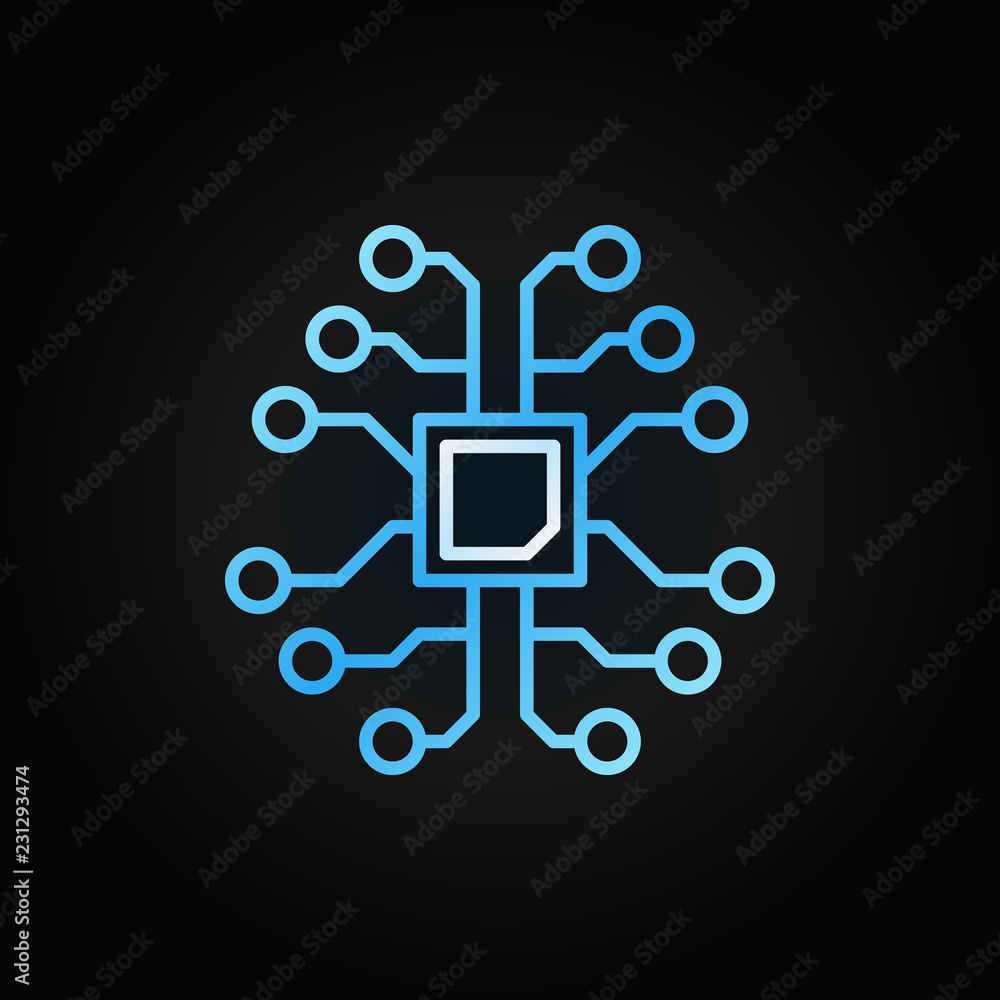AI brain with chip creative outline icon on dark background AI brain with chip creative outline icon on dark background