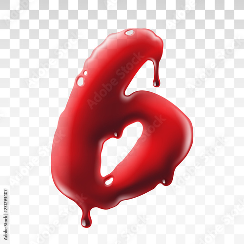 Translucent bloody number isolated on transparent background, vector art and illustration