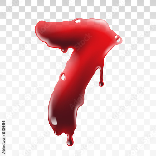 Translucent bloody number isolated on transparent background, vector art and illustration