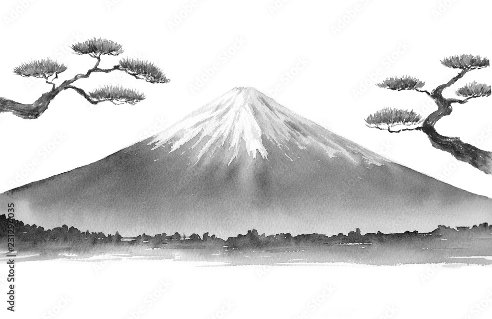 松の木と富士山 水墨画 墨絵 Stock イラスト Adobe Stock 松の木と富士山 水墨画 墨絵 Stock イラスト Adobe Stock