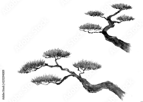 松の木 水墨画 墨絵 Stock イラスト Adobe Stock