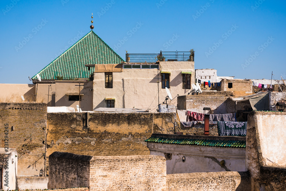 Rooftop view of old Fez medina in Morocco