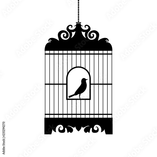 Bird in cage vector silhouette.