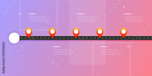 Infographic template winding asphalt road with pin-pointers. Vector EPS 10
