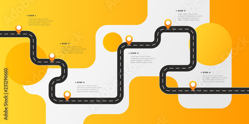 Infographic template winding asphalt road with pin-pointers. Vector EPS 10 photo