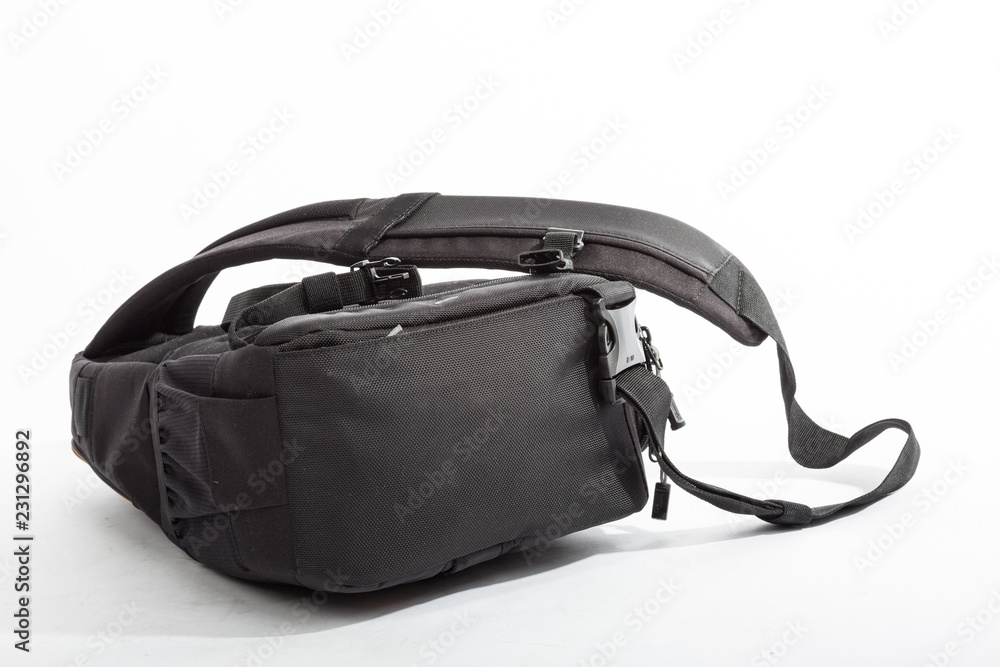 Naklejka premium Black traveler backpack isolated