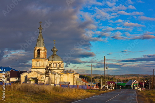 Church of the 19th century on the background of the autumn sky