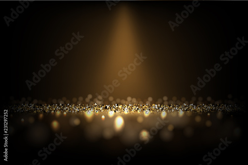 Dark luxury background. Vector shiny golden texture under light beam. photo