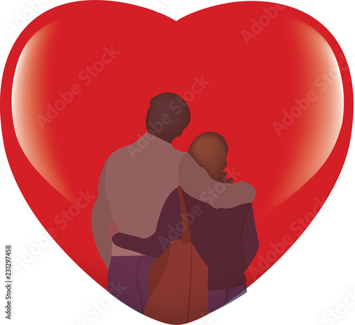 coppia di innamorati dentro ad un cuore rosso