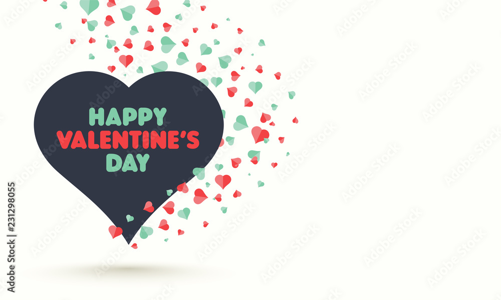Happy valentine Day greeting card design decorated with red and green hearts on white background.