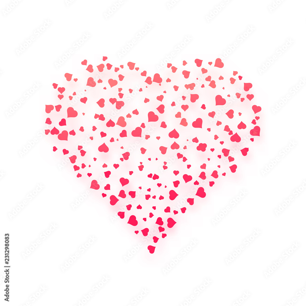 Creative heart made by tiny pink hearts on white background. Can be used for as greeting card.