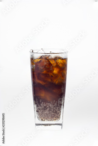 drink cola in glass on white background