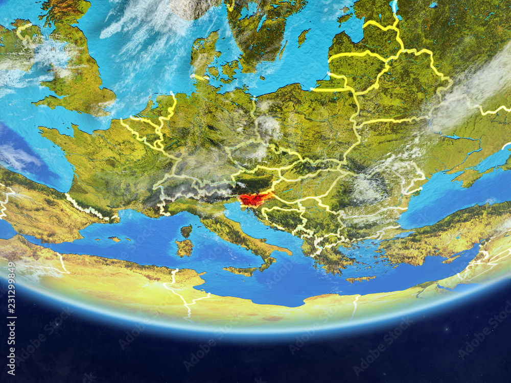 Slovenia on realistic model of planet Earth with country borders and very detailed planet surface and clouds. Slovenia on realistic model of planet Earth with country borders and very detailed planet surface and clouds.