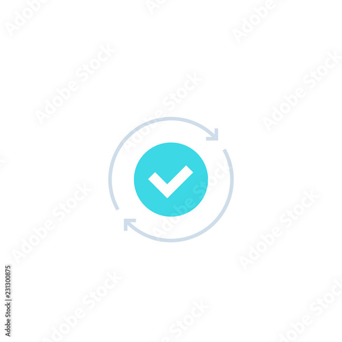exchange, convertation completed icon with checkmark and arrows in circle