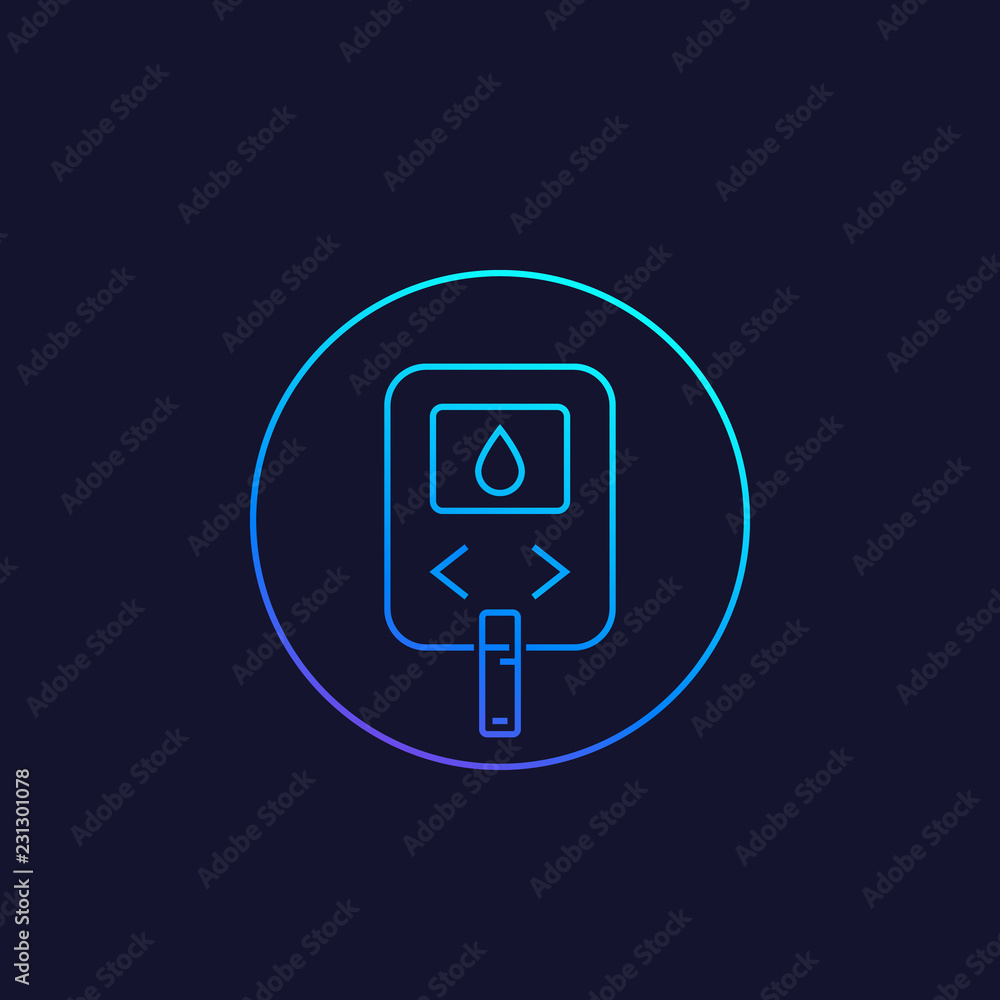 Glucose meter, blood sugar monitor line vector icon Glucose meter, blood sugar monitor line vector icon