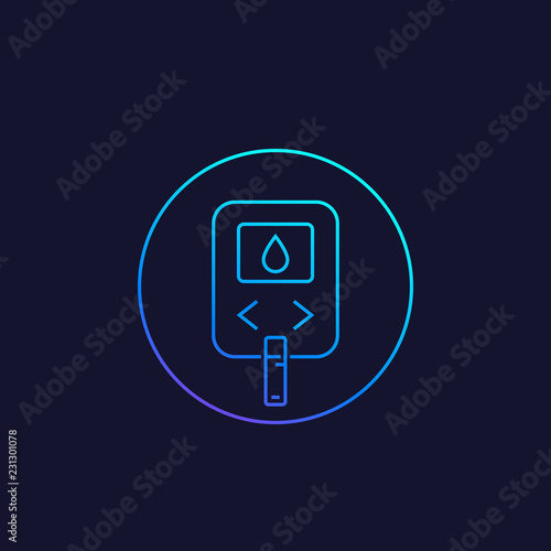 Glucose meter, blood sugar monitor line vector icon
