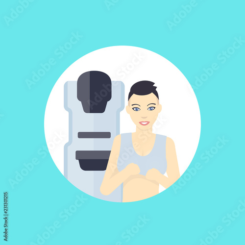 Mammography machine and young girl, vector
