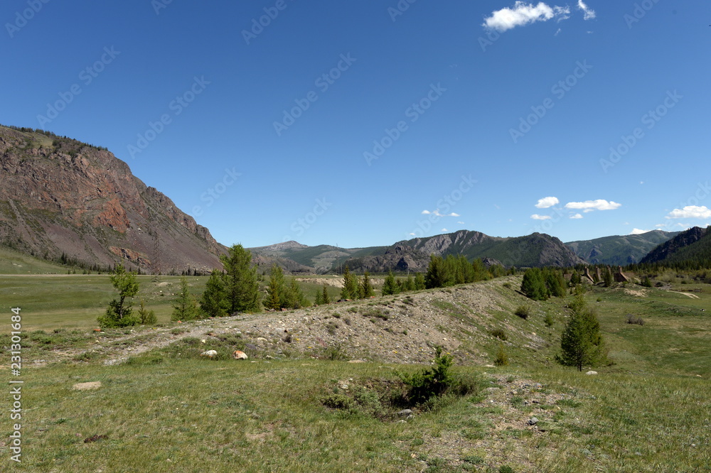 Fototapeta premium Abandoned unfinished Aktash hydroelectric station. Altai Republic
