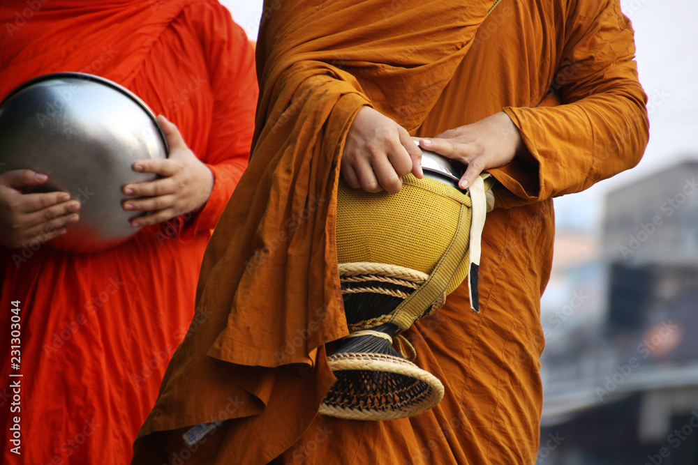 Ταπετσαρία Monks recept  alms in the streets of Luang Prabang, Laos