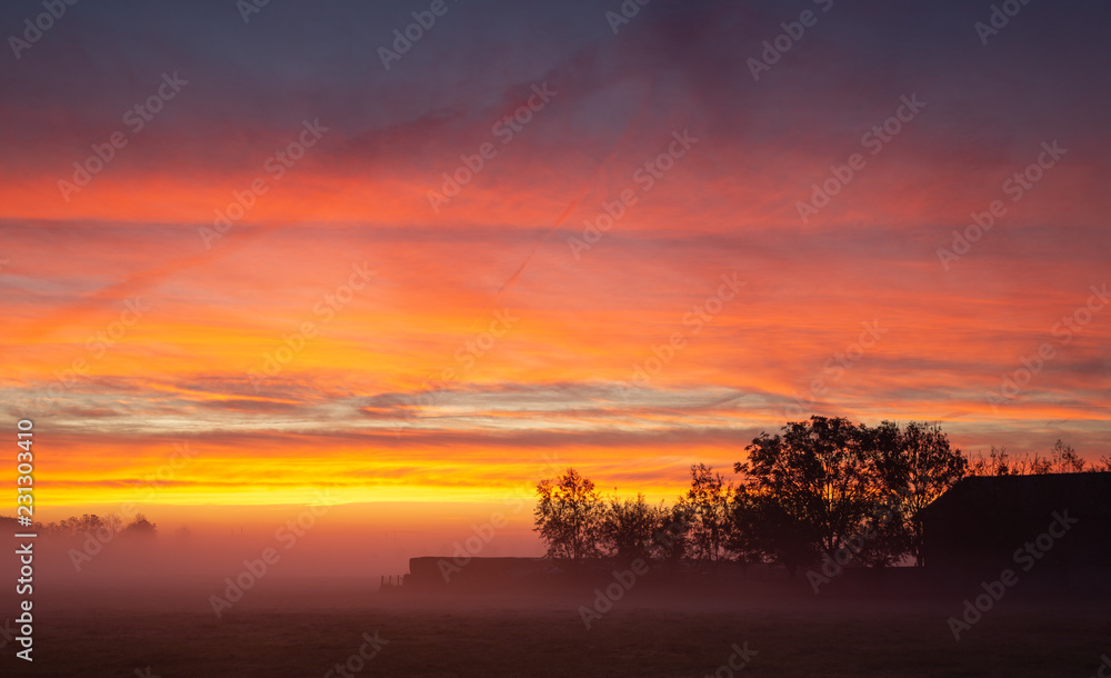 Very colourful ,misty and moody sunrise