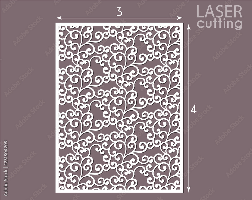 Laser cut decorative panel template. Interior screen with swirls pattern.  Wall or window panel cutting template. Cabinet fretwork panel. Die cut  invitation card, wood carving. Stock Vector | Adobe Stock