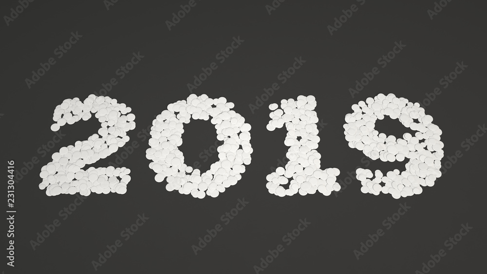 2019 number made from white confetti 2019 number made from white confetti