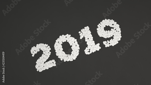 2019 number made from white confetti