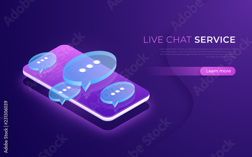 Live chat service, social media communication, chatting isometric concept