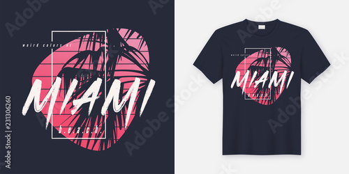 Colors of Miami beach graphic tee vector design with palm tree