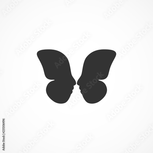 Vector image double exposure butterfly or people looking at each other.