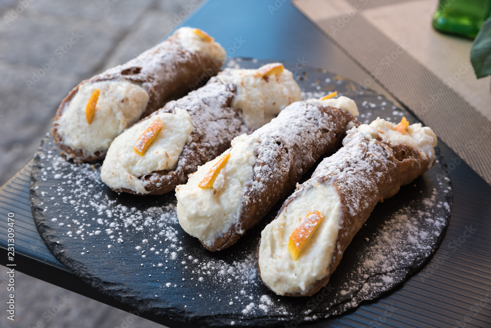 Sicilian cannoli with ricotta and candied Sicilian cannoli with ricotta and candied