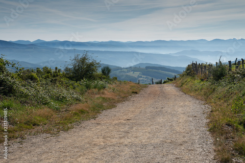 Panoramic landscape along the Camino de Santiago trail between Fonsagrada and O Cadavo, Galicia, Spain photo