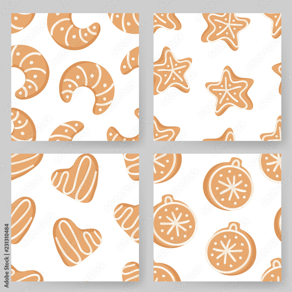 Set of Cartoon vector illustration Ginger bread Cookies. Hand drawn Christmas seamless pattern with Star, Tree, Ball, Heart, Moon, Snowflake. Actual Creative Holidays bake Set of Cartoon vector illustration Ginger bread Cookies. Hand drawn Christmas seamless pattern with Star, Tree, Ball, Heart, Moon, Snowflake. Actual Creative Holidays bake
