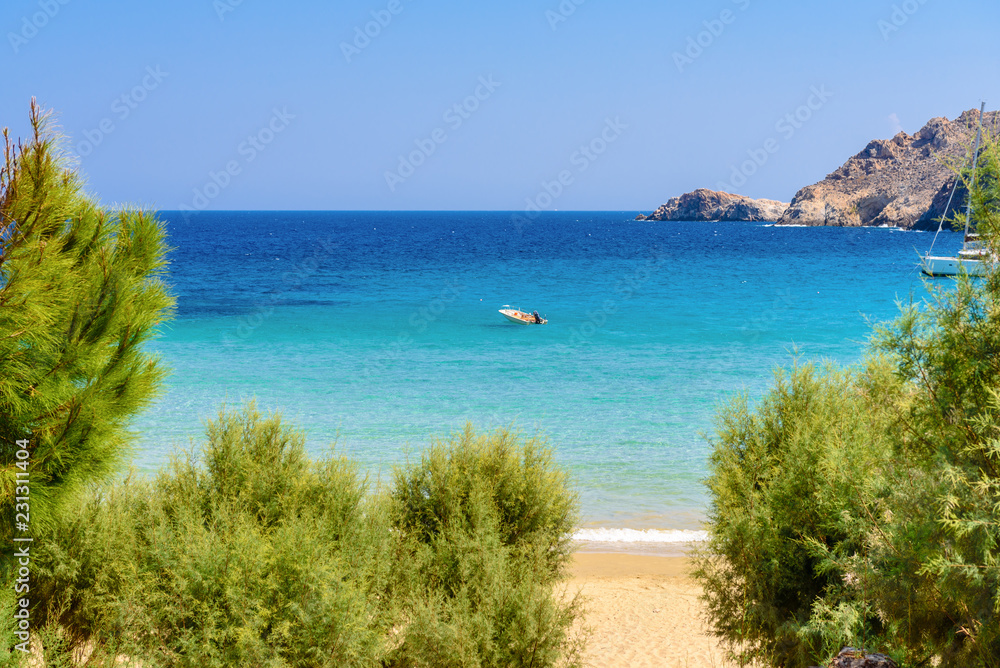View of beautiful Psilli Ammos beach with turquoise bay. Serifos island, Cyclades, Greece View of beautiful Psilli Ammos beach with turquoise bay. Serifos island, Cyclades, Greece