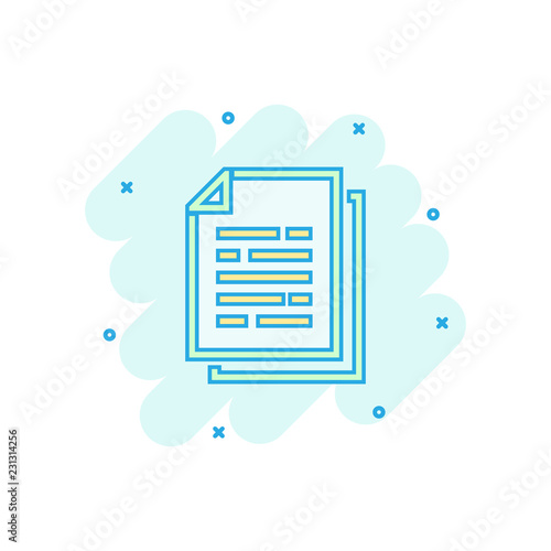 Vector cartoon document paper icon in comic style. Terms sheet concept illustration pictogram. Document analytics business splash effect concept.