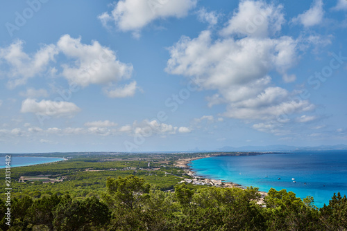 Beach of Formentera with turquoise sea Mediterranean of Balearic islands