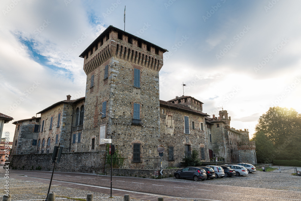 Old medieval castle. Visconti of San Vito, IX (old nucleus) - XIII century in northern Italy. Historic center of Somma Lombardo with one of the best preserved Italian medieval castles
