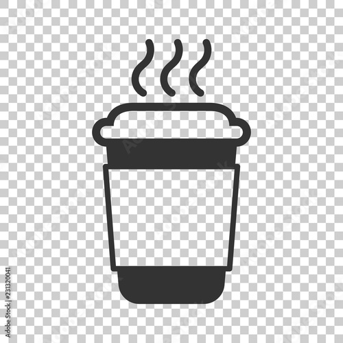 Coffee, tea cup icon in flat style. Coffee mug vector illustration on isolated background. Drink business concept.
