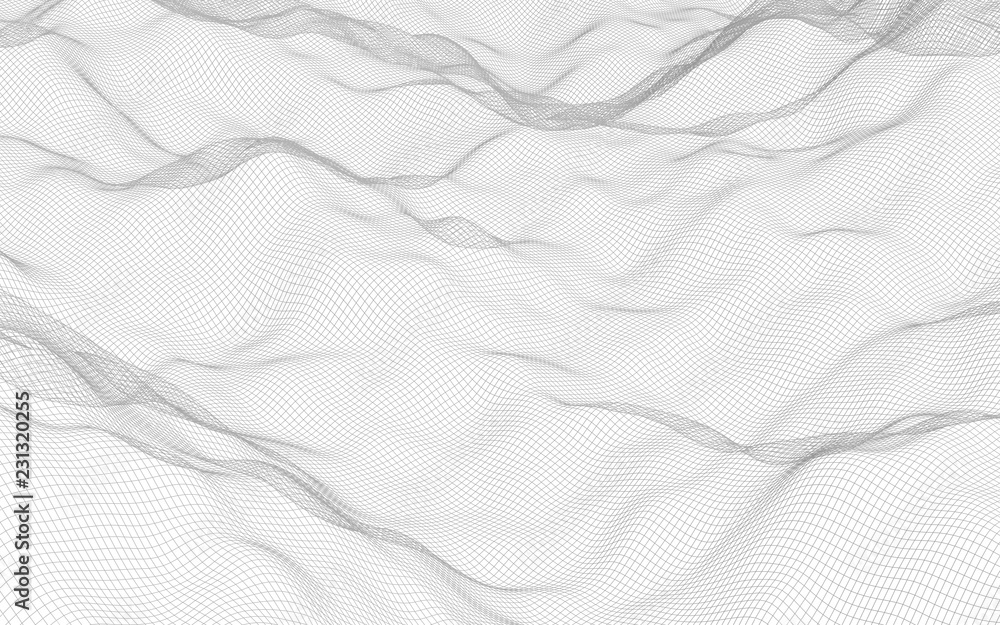 Obraz premium Abstract landscape on a white background. Cyberspace grid. Hi-tech network. 3d technology illustration