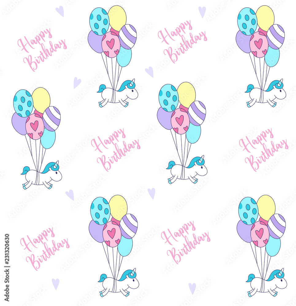 Cute unicorn pattern design for Birthday party or card. Vector illustration